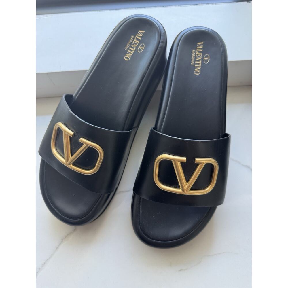 Valentino Dusty Black Leather VLogo Signature Platform Slides Size 41 Us 10.5 - Picture 6 of 15